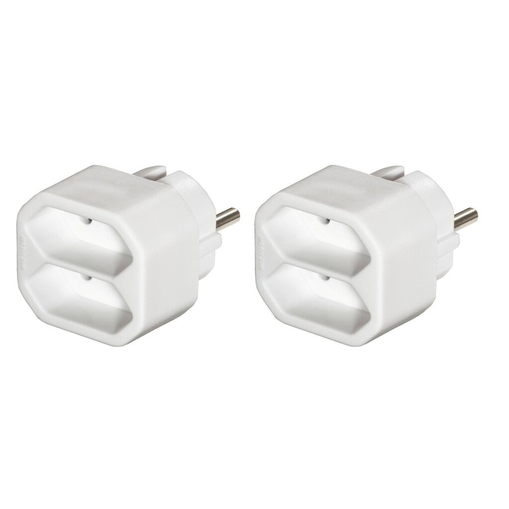 Hama Stopcontactadapter 2-voudig 2x Euro-stopcontact Dubbelpak Wit