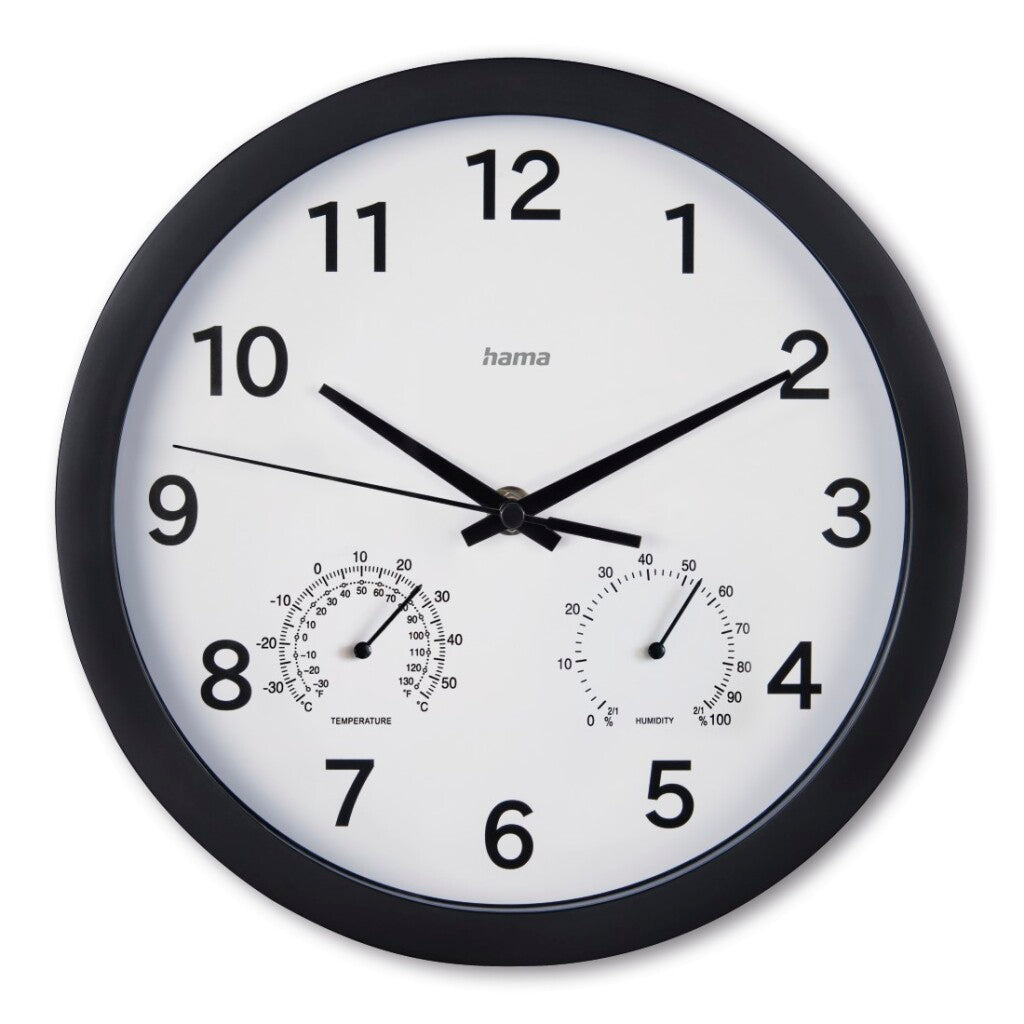 Hama Wandklok Malta met Thermo-Hygrometer Tikt Niet 25 cm Zwart/Wit