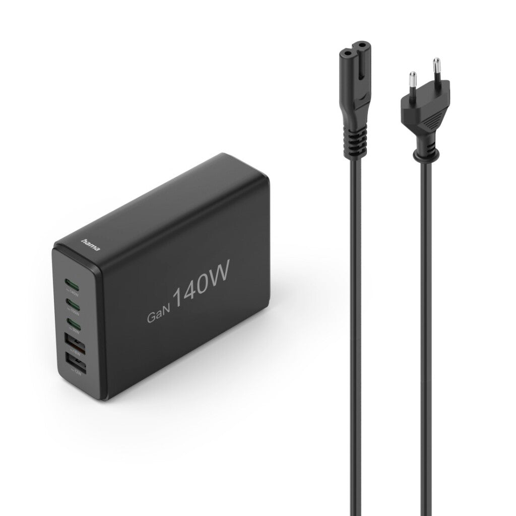 Hama USB Laadstation 5 Poorten GaN Snellader 3x USB-C 2x USB-A PD 140W Zwart