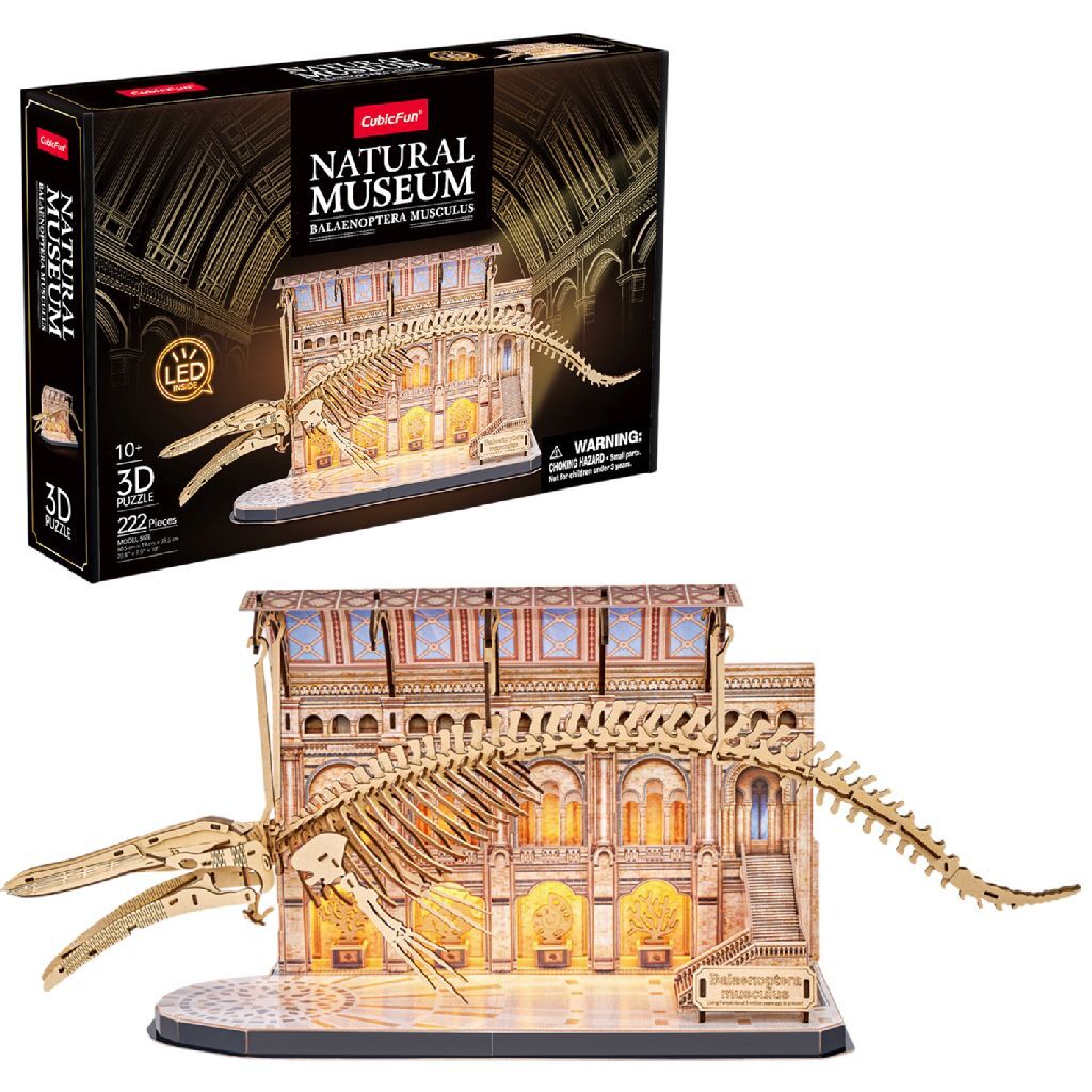 Cubic Fun Houten LED 3D Puzzel Natural Museum Blauwe Vinvis 222 Stukjes