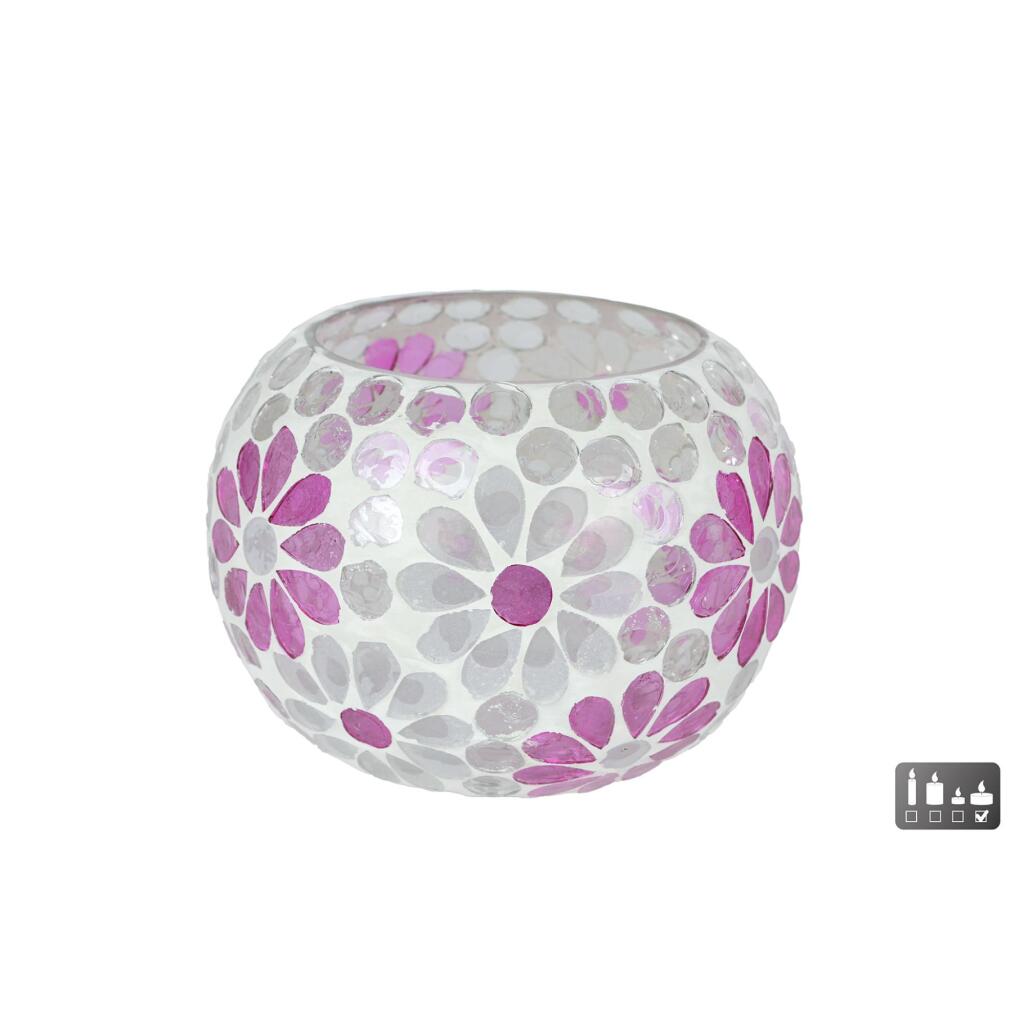 Glazen Windlicht Holly 10x14x14 cm Wit/Roze
