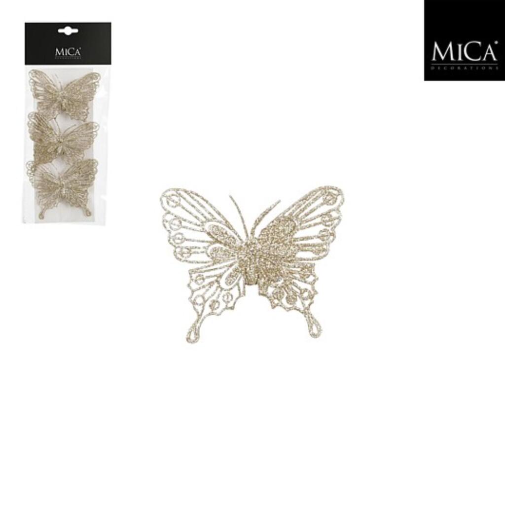 Mica Decoations Clip Vlinder 10x8 cm 3 Stuks Champagne