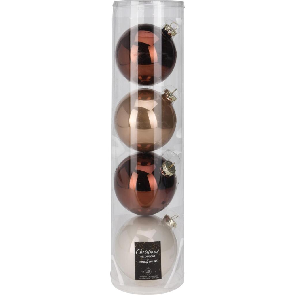 Kerstballen 10 cm 4 Stuks Bruin/Wit