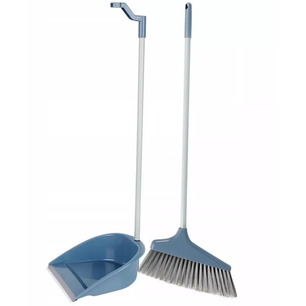 Stoffer en Blik Met Lange Steel Blauw