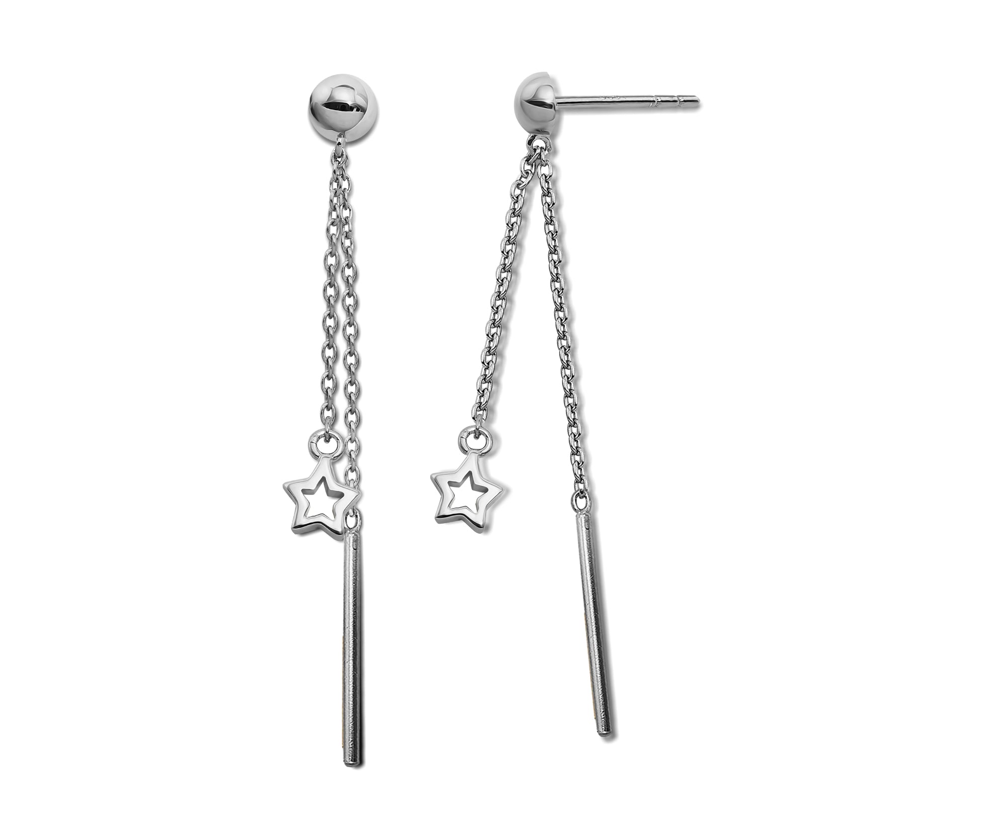 Oorhangers met Ster en Staafje aan ketting zilver JE039S