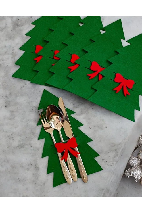 Set of 6 Green Decorative Christmas Tree Napkin Felt Table Decor